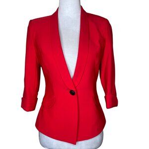 Deanzhi Women's Cherry Red Silk One Button 3/4 Sleeve Blazer Event Occasion Sz 9